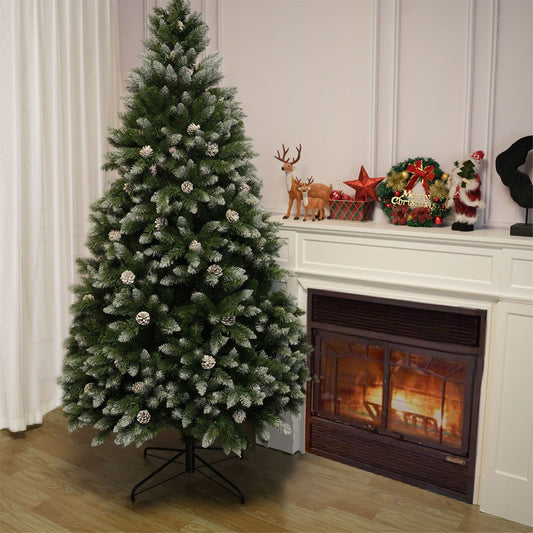 7FT PVC Christmas Tree, 1435 Snow-Covered Branches Tips with Pinecones, Environmentally Friendly Artificial - Renee Lane Company