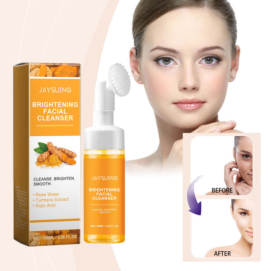 JAYSUING brightening facial cleanser box with amber pump bottle and white brush head