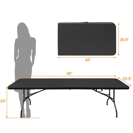 8ft Folding Table, Portable Plastic Table for Camping, Picnics, Parties, High Load Bearing Foldable Table Black - Renee Lane Company