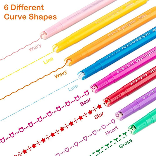 8pcs/Set Dual Tip Curve Highlighter Pen Set Marker Pens Aesthetic Highlighters Assorted Colors Flownwing Flair Pens 8 Color Highlighter Curve Pen For Art Office School Supplie - Renee Lane Company
