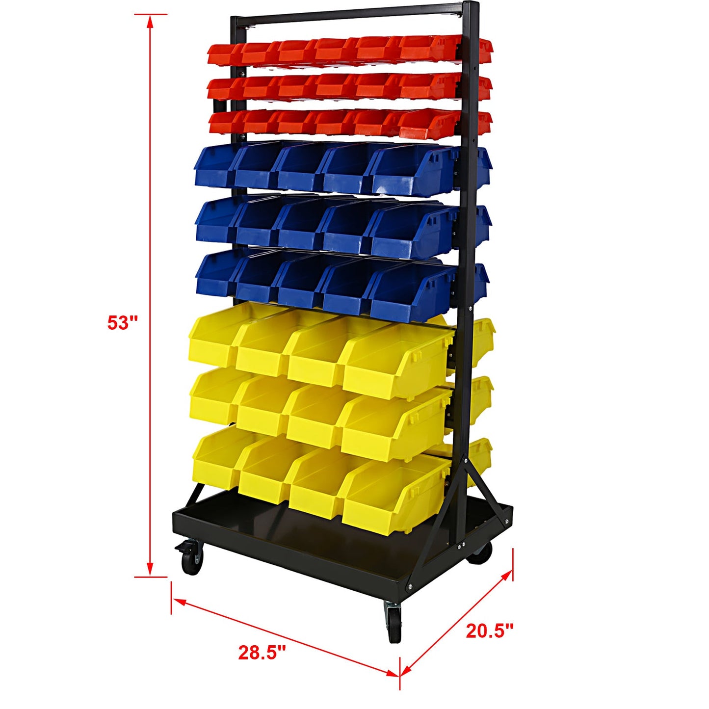 90 Parts Bin Shelving Storage Organizer with Locking Wheels for Shop Garage and Home - Renee Lane Company