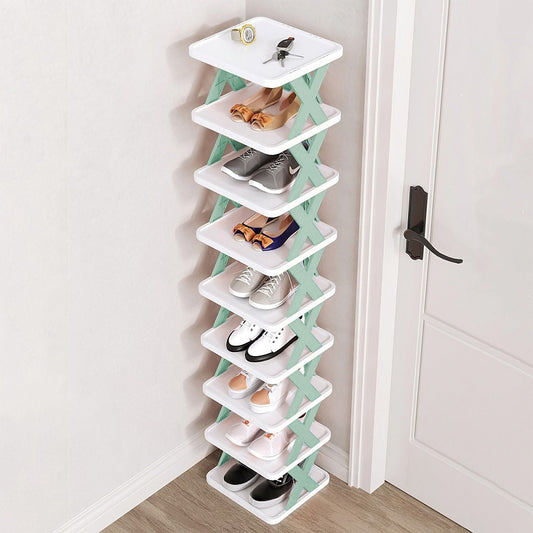 9Tier Narrow Entryway Shoe Rack Free Standing Vertical Shoe Organizer Plastic Shoes Storage Shelf Closet Hallway - Renee Lane Company