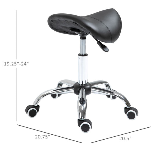Adjustable Elegance: Hydraulic Salon Stool, Rolling Swivel Saddle Chair, PU Leather Beauty Seat for Spa, Black Finish - Renee Lane Company