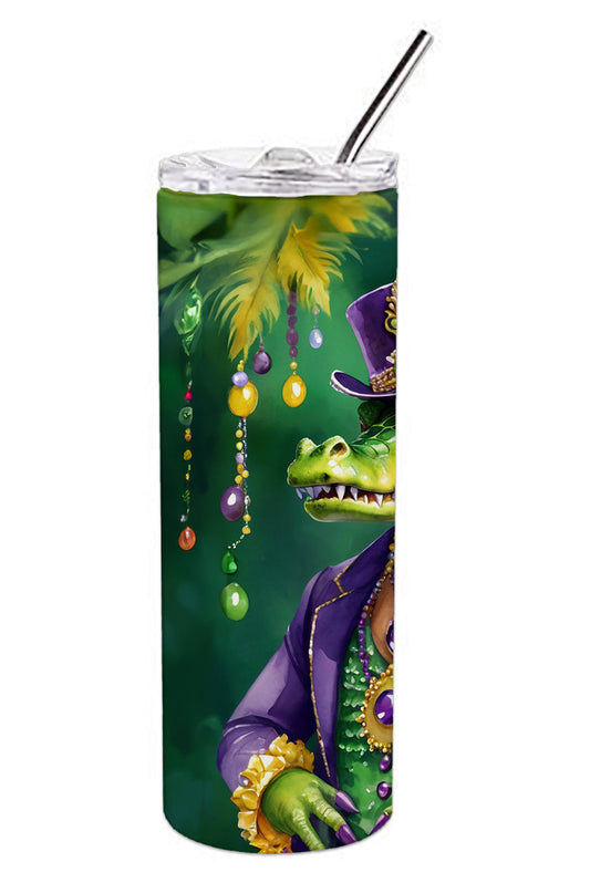 Alligator King of Mardi Gras Stainless Steel Skinny Tumbler Vacuum Double Walled Reusable Insulated Tumbler Travel Cup for Coffee Cocktails Gift with Lid, 20 oz - Renee Lane Company
