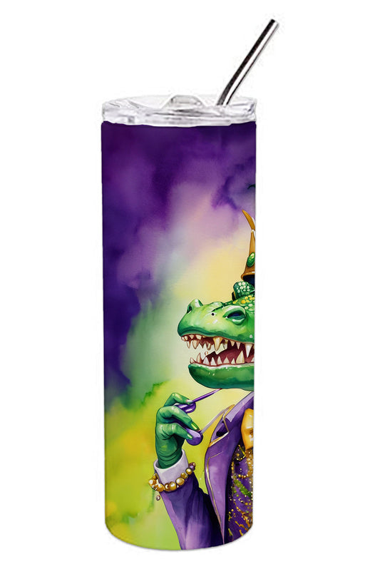 Alligator King of Mardi Gras Stainless Steel Skinny Tumbler Vacuum Double Walled Reusable Insulated Tumbler Travel Cup for Coffee Cocktails Gift with Lid, 20 oz - Renee Lane Company