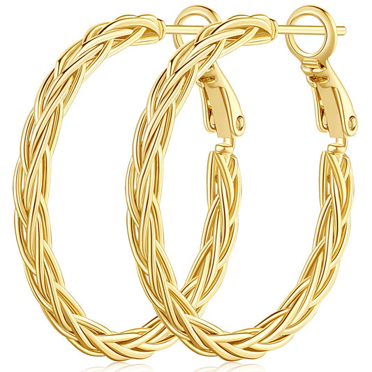 Amoxos Gold Hoops 14K Gold Hoop Earrings for Women Unique Gold Hoops Gold Earrings Hoops Trendy Fine Weave Design 14K Gold Earrings Women Jewelry 30MM - Renee Lane Company