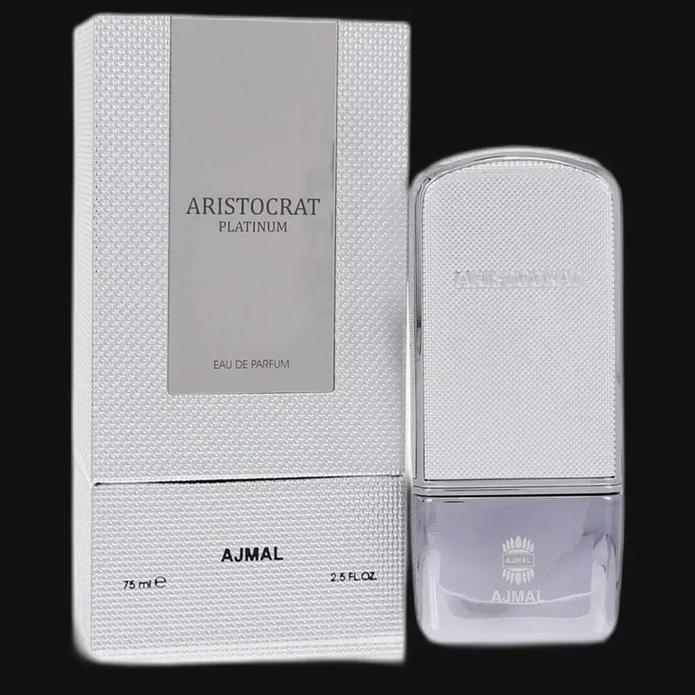 Men's Ajmal Aristocrat Platinum eau de parfum gift set with box and spray bottle, silver cap