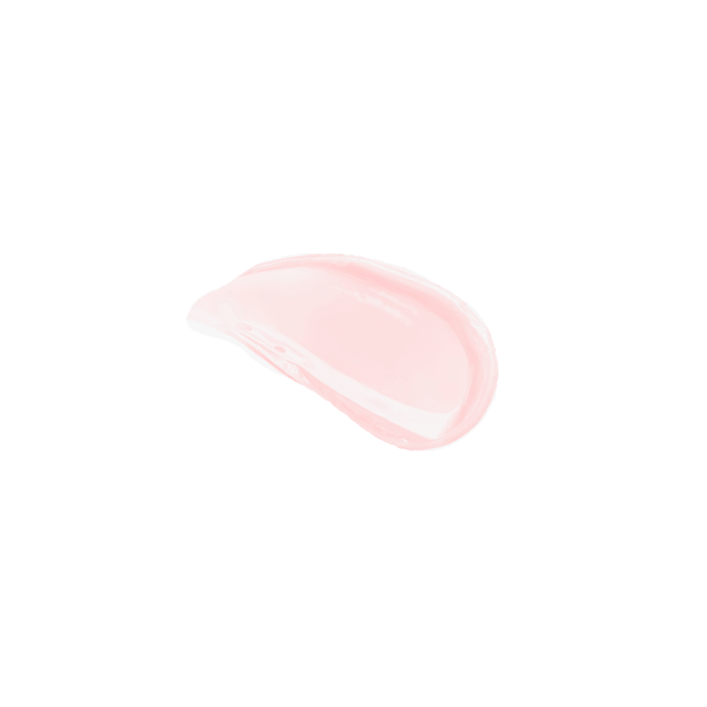 Aurora Glow lip oil swatch: glossy light-pink gel smear