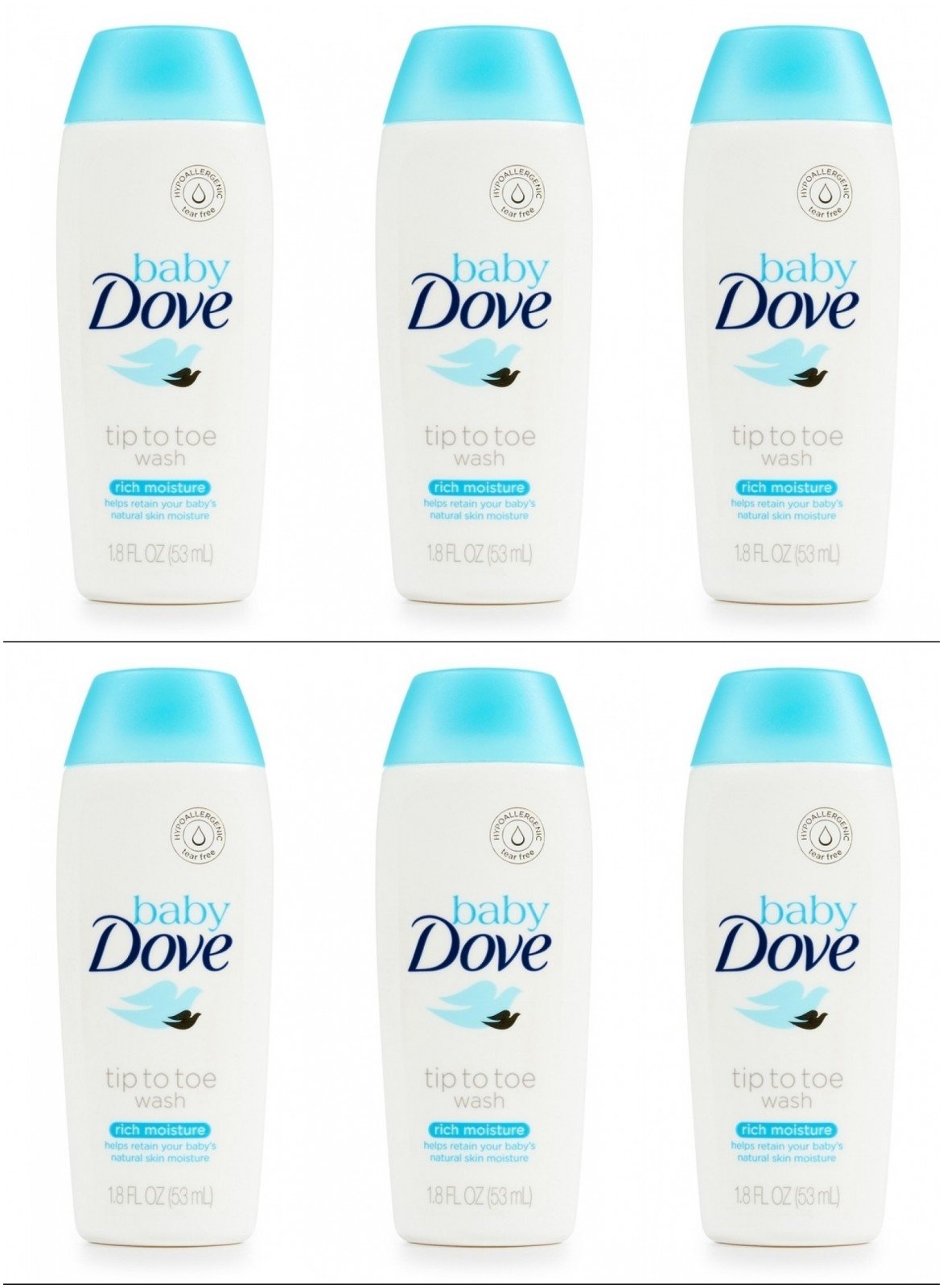 Baby Dove Body Wash Tip To Toe Sensitive Moisture 1.8 Oz Travel Size (Pack Of 6) - Renee Lane Company