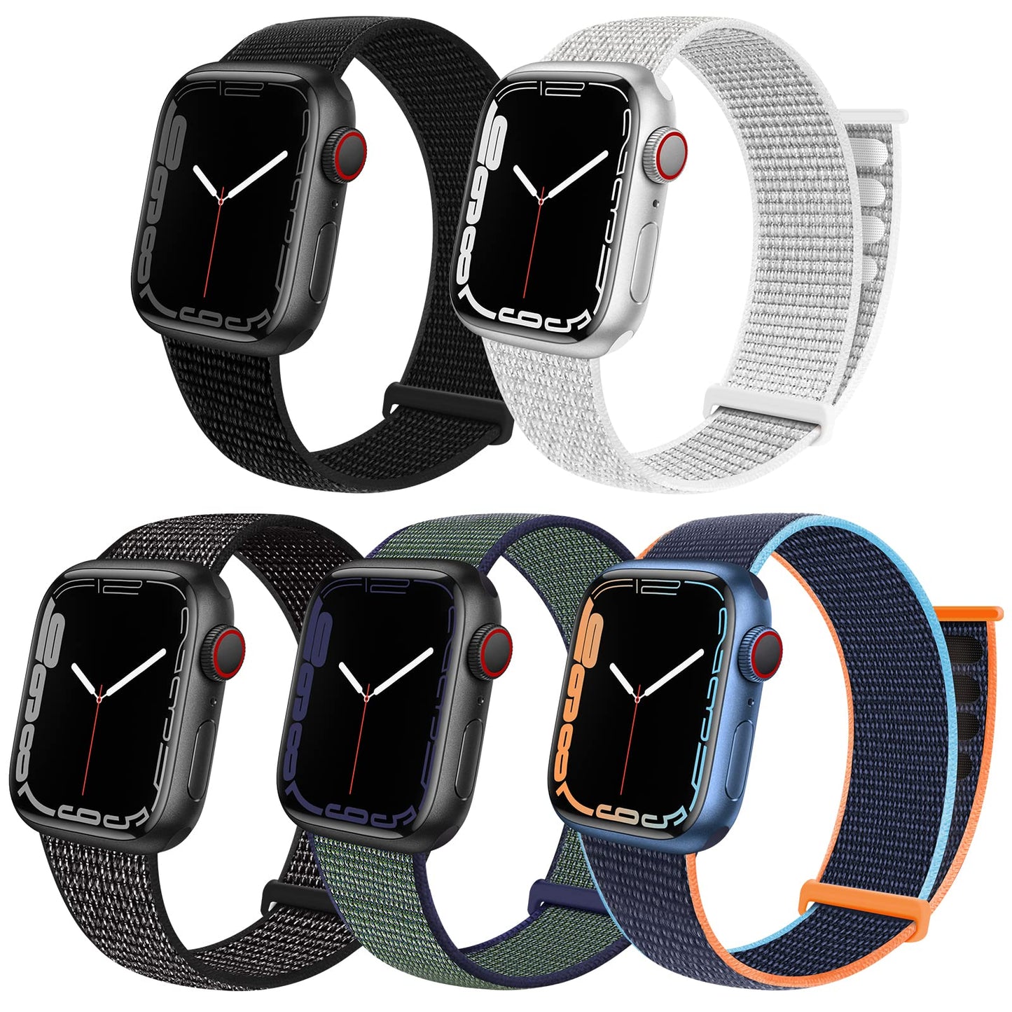 5 Pack ENJINER Sport Loop Nylon Band Compatible with Apple Watch 38mm 40mm 41mm 42mm 44mm 45mm 49mm Ultra 2 iWatch Series 9 8 7 6 SE 5 4 3 2 1 Women Men Stretchy Elastic Braided Weave Breathable Replacement Wristband Strap E 42/44/45/49mm - Renee Lane Company