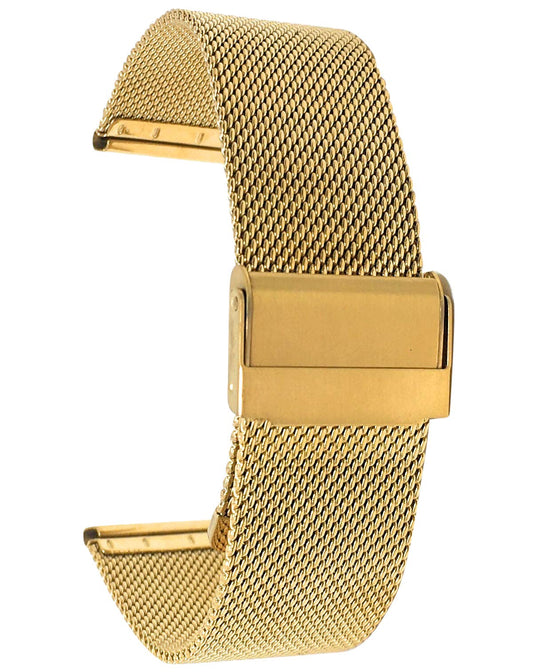 Bandini Mesh Watch Band Stainless Steel Watch Band Metal Watch Bands For Women/Men Fold Over Watch Band Clasp Adjustable Length Watch Strap 12mm Watch Band Gold Tone Watch Band/Fine Mesh - Renee Lane Company