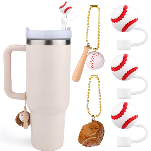 Baseball Straw Topper with Charms for Stanley Cup Baseball Straw Cover Caps for Stanley 40/30 Oz Straw Covers for Stanley Cup Accessories - Renee Lane Company