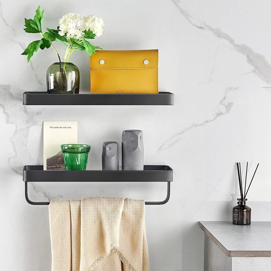 Bathroom Shelves Wall Mounted Glass Shelves for Bathroom Floating Shelf with Towel Holder Glass Shower Shelf 2 Tier Bathroom Wall Organizer - Renee Lane Company