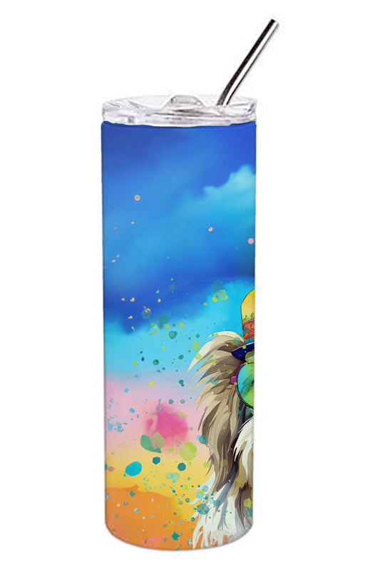 Bearded Collie Hippie Dawg Stainless Steel Skinny Tumbler Vacuum Double Walled Reusable Insulated Tumbler Travel Cup for Coffee Cocktails Gift with Lid, 20 oz - Renee Lane Company