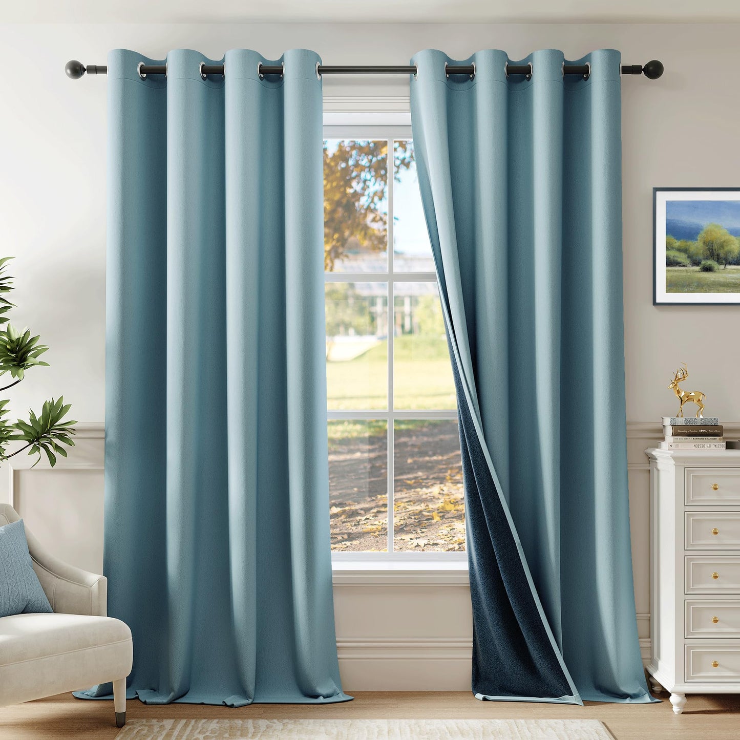 Beauoop 100% Blackout Curtains 84 Inch Long 2 Panels for Bedroom Living Room Stone Blue Solid Room Darkening Thermal Insulated Soundproof Energy Saving Grommet Top Window Treatment Drapes52x84 2 Set - Renee Lane Company