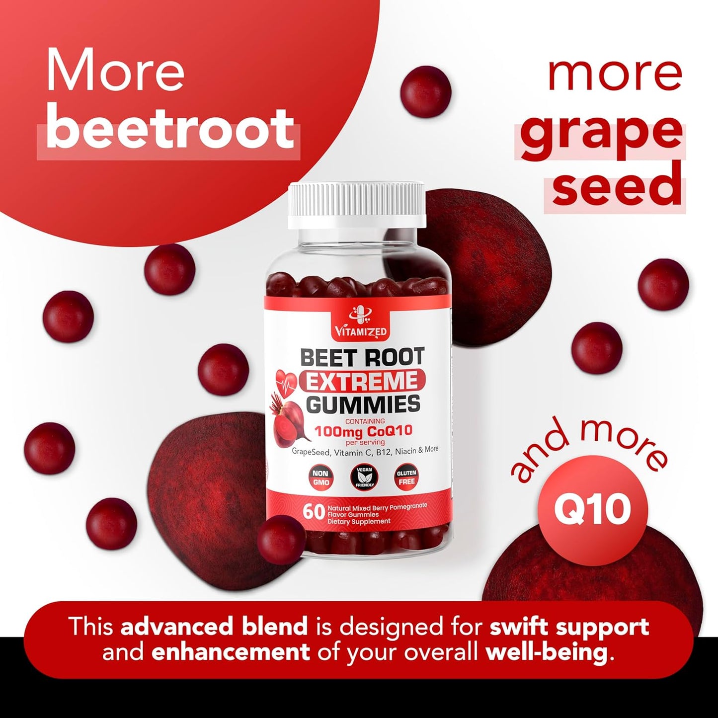 Beet Root Extreme Gummies with CoQ10, 60 Count - Renee Lane Company
