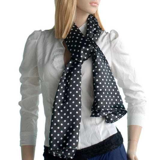 Blando Black Background Small Cute White Dot Design Soft Silk Scarf/Wrap/Shawl(Small) - Renee Lane Company