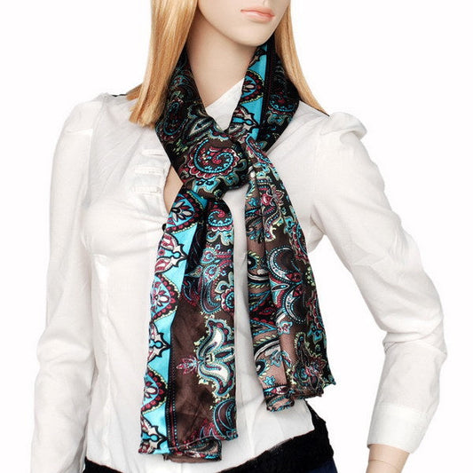 Blando Black & Blue Paisley Patterns Revitalized Style Soft Silk Scarf/Wrap/Shawl(Small) - Renee Lane Company