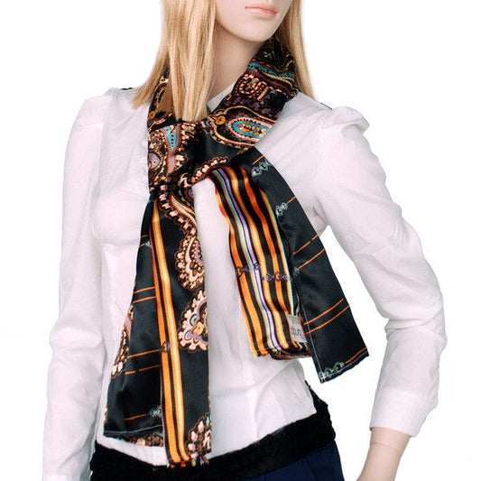 Blando Black Chic Paisley & Stripes Design Fashion Soft Silk Scarf/Wrap/Shawl(Large) - Renee Lane Company
