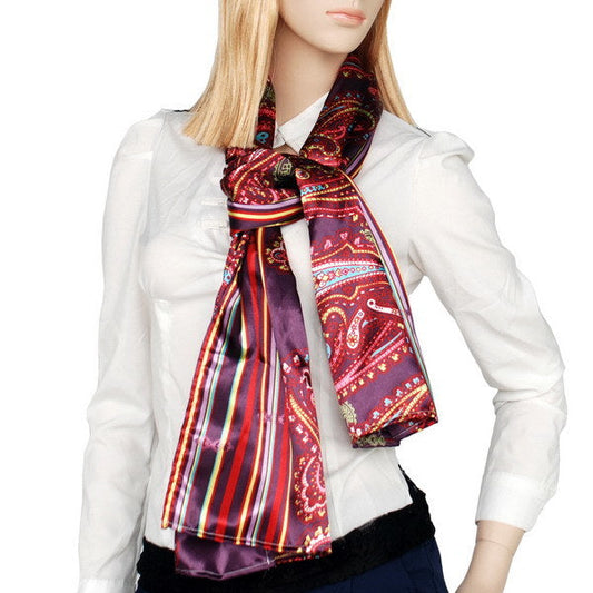 Blando Purple Chic Paisley & Stripes Design Fashion Soft Silk Scarf/Wrap/Shawl(Small) - Renee Lane Company