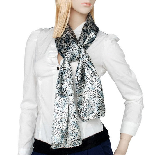 Blando Simple & Decent Cold Blue Tone Leopard Print Fashion Silk Scarf/Wrap/Shawl(Small) - Renee Lane Company