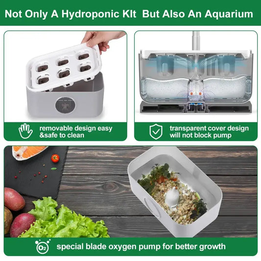 Blue/Grey/Black Home Smart Hydroponics System 6 Pods Indoor Vegetable Herb Flower Garden Kit Mini Aquarium Box with Led Grow Light - Renee Lane Company