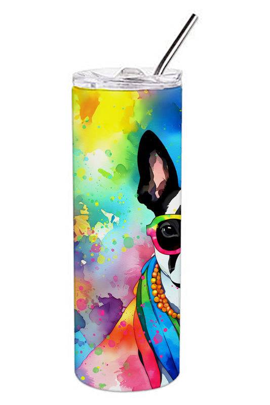 Boston Terrier Hippie Dawg Stainless Steel Skinny Tumbler Vacuum Double Walled Reusable Insulated Tumbler Travel Cup for Coffee Cocktails Gift with Lid, 20 oz - Renee Lane Company