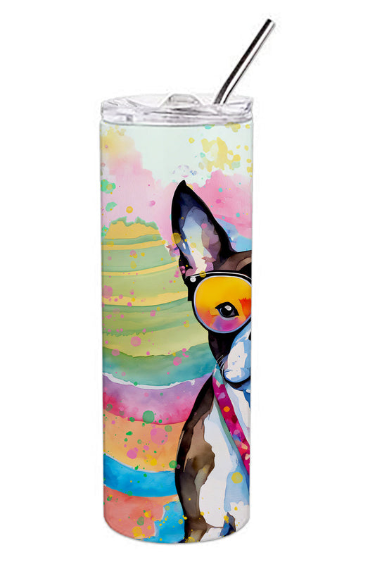 Boston Terrier Hippie Dawg Stainless Steel Skinny Tumbler Vacuum Double Walled Reusable Insulated Tumbler Travel Cup for Coffee Cocktails Gift with Lid, 20 oz - Renee Lane Company