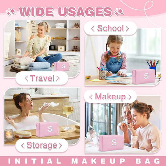 Bride Gifts – Personalized Initial Makeup Bag with Pearl Rhinestone Patch, Preppy Pink Monogram Cosmetic/Toiletry Pouch, bridesmaid Gifts, Bridal Shower Gifts, Wedding Gifts, Bridal Gifts,S - Renee Lane Company