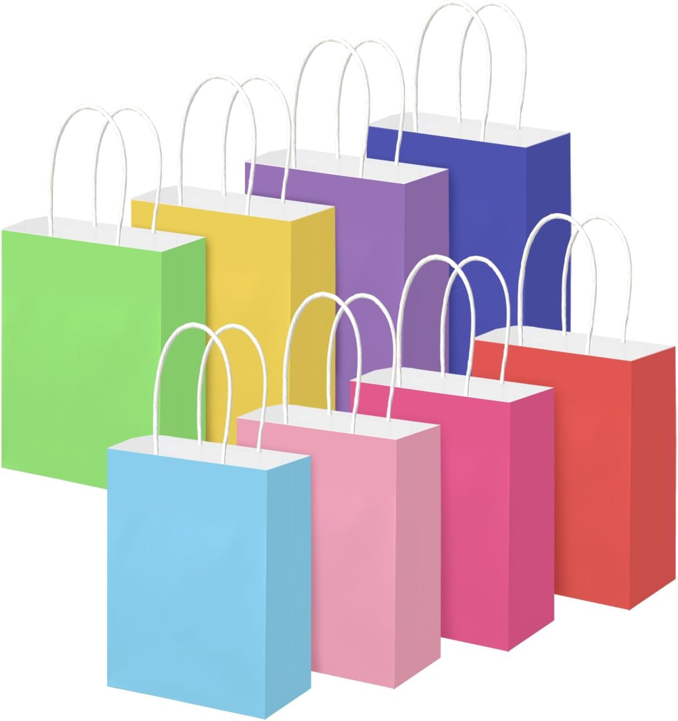Brothersbox 32Pcs Small Paper Gift Bags with Handles 6.3"x3.15"x8.7", 8 Colors Rainbow Kraft Paper Goodie Bags Bulk, Party Favor Bag for Kids Birthday, Celebrations, Retail, Crafts, Wedding - Renee Lane Company