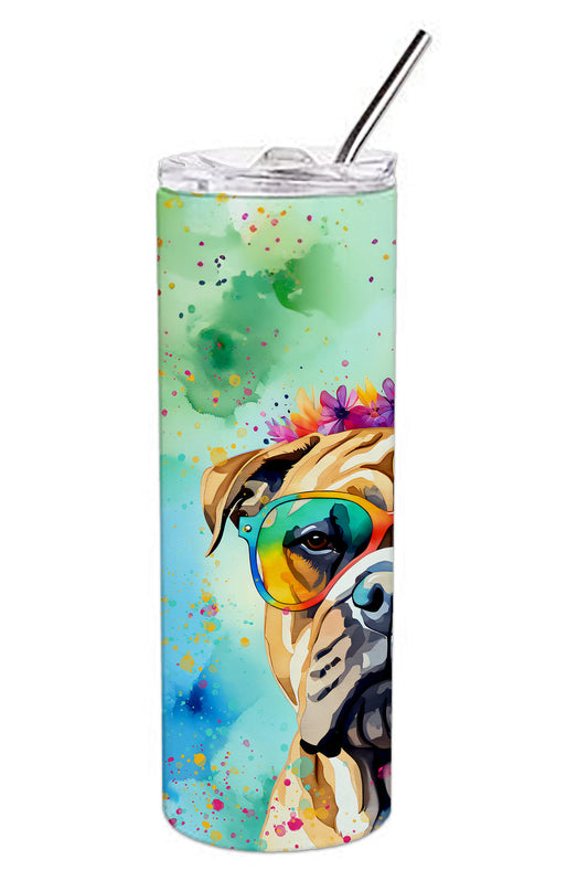 Bullmastiff Hippie Dawg Stainless Steel Skinny Tumbler Vacuum Double Walled Reusable Insulated Tumbler Travel Cup for Coffee Cocktails Gift with Lid, 20 oz - Renee Lane Company