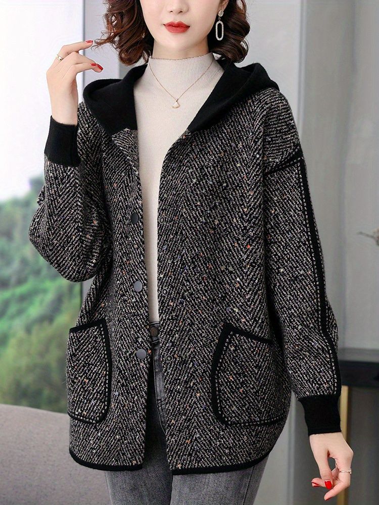 Button Front Hooded Jacket, Casual Long Sleeve Outerwear With Pockets, Women's Clothing - Renee Lane Company