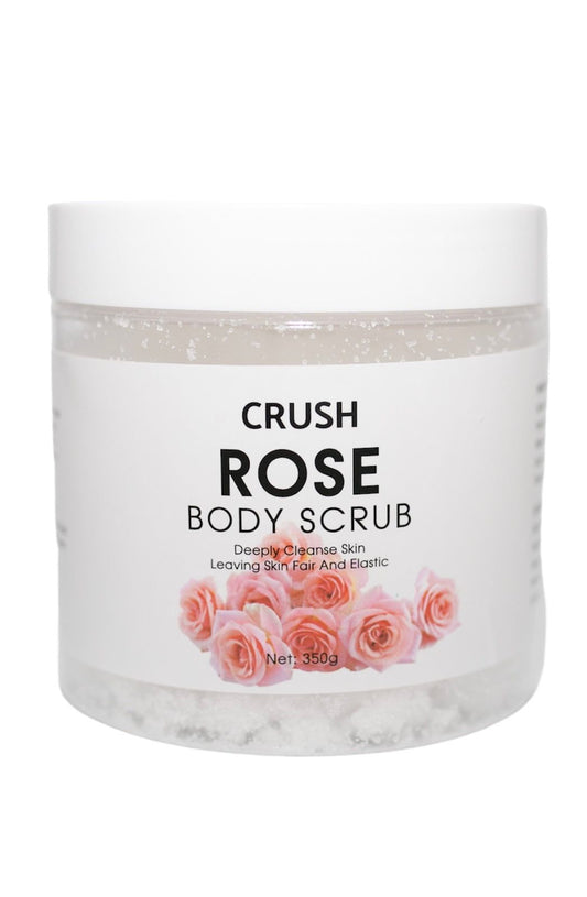 CRUSH Rose body scrub jar, translucent pink exfoliating scrub