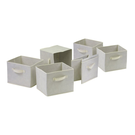 Capri Set of 6 Foldable Beige Fabric Baskets - Renee Lane Company