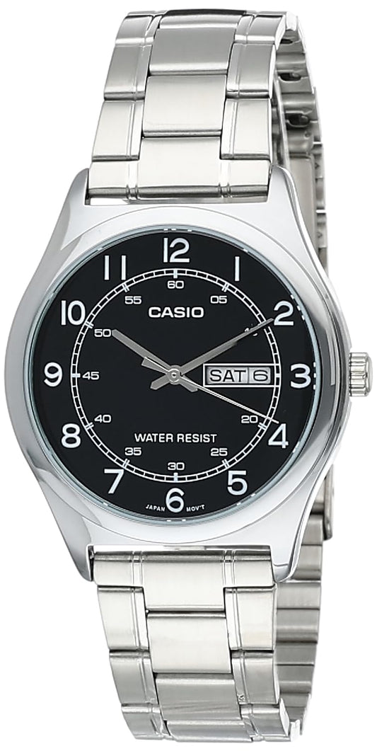Casio MTP-V006D-1B2 Mens Stainless Steel Easy Reader Black Dial Day Date Analog Dress Watch - Renee Lane Company