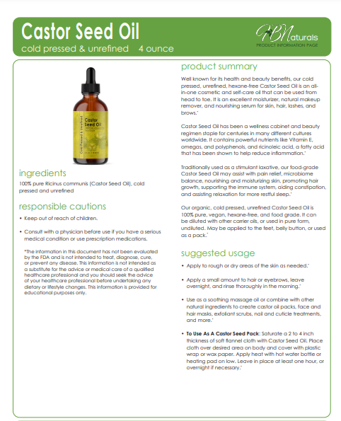 Castor Seed Oil - Cold Pressed & Hexane Free! - Renee Lane Company