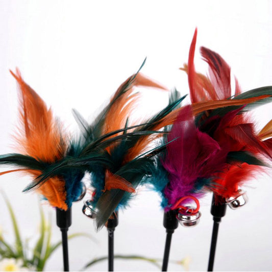 Cat Wand Stick Toy Color Vary Feather with Bell Teaser and Exerciser for Cat and Kitten - Renee Lane Company