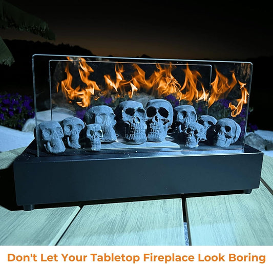 Ceramic Skulls for Fire Pit, Outdoor Fire Tables, 7pcs Reusable Spooky Imitated Human Skull Gas Log for Party, Bonfire,Campfires,Fireplaces, 3.1 inch - Renee Lane Company