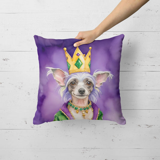 Chinese Crested King of Mardi Gras Throw Pillow Machine Washable, Indoor Outdoor Decorative Pillow for Couch, Bed or Patio, 18Hx18W - Renee Lane Company