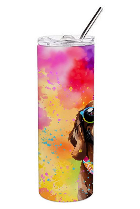 Chocolate Labrador Hippie Dawg Stainless Steel Skinny Tumbler Vacuum Double Walled Reusable Insulated Tumbler Travel Cup for Coffee Cocktails Gift with Lid, 20 oz - Renee Lane Company