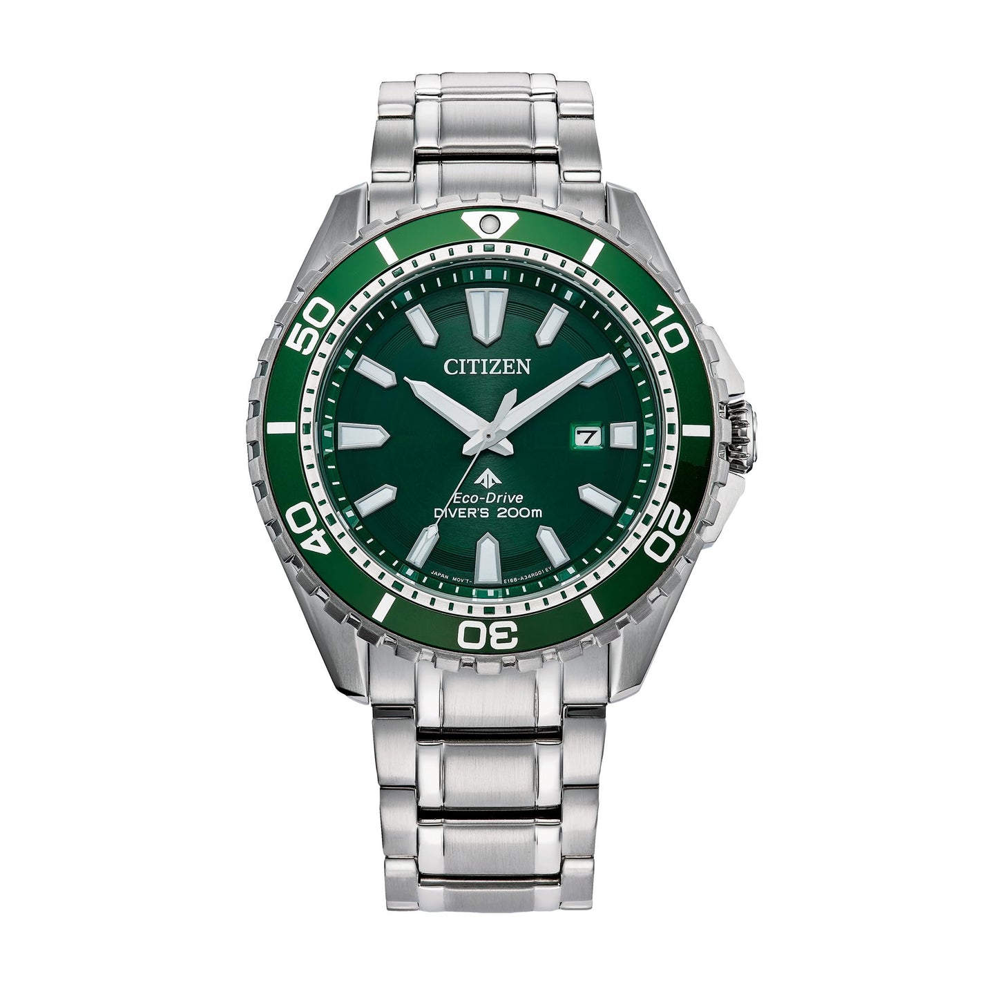 Citizen Mens Eco-Dive Promaster Dive Silver-Tone Stainless Steel Bracelet Watch Green Dial 3 Hand Date (Model: BN0199-53X) - Renee Lane Company