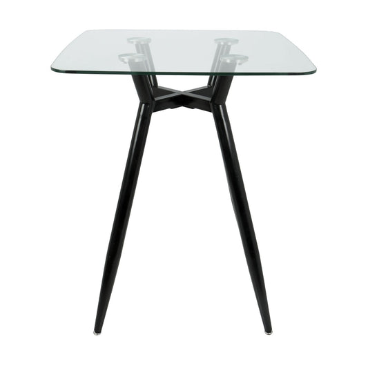 Clara Mid-Century Modern Square Counter Table with Black Metal Legs and Clear Glass Top by - Renee Lane Company