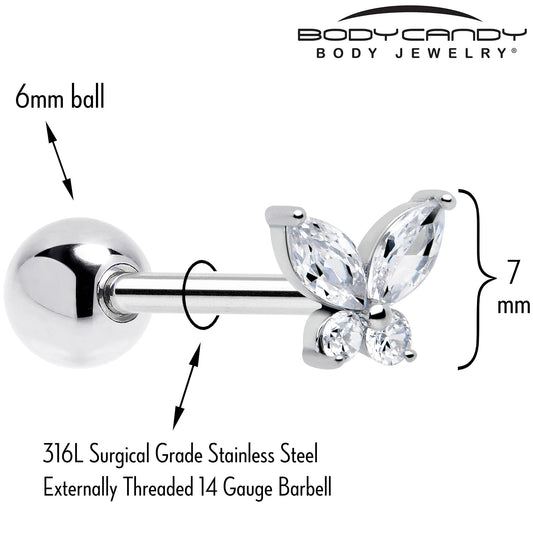 Clear CZ Gem Open Wing Butterfly Barbell Tongue Ring - Renee Lane Company