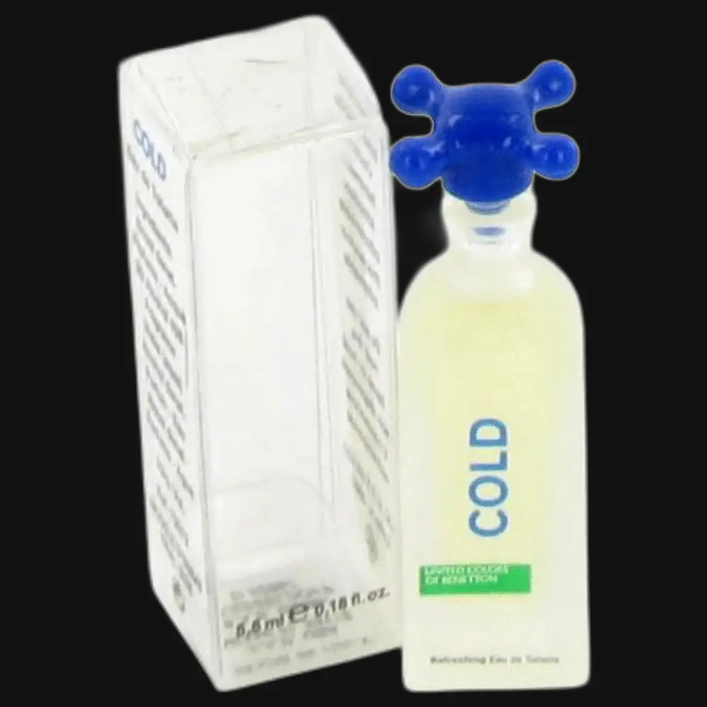 Cold by Benetton unisex fragrance bottle with blue cap and matching product box