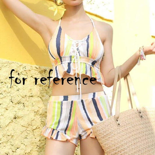 Colorful Striped Women Two Piece Swimsuits Yellow Bathing Suit V-neck Halter Bikini Set for Summer, Asian Medium - Renee Lane Company