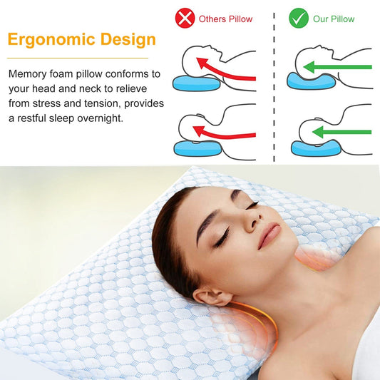 Cooling Memory Foam Pillow Ventilated Soft Bed Pillow w/ Cooling Gel Infused Memory Foam 2Pcs Queen Size - Renee Lane Company