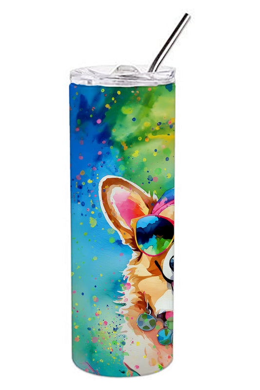 Corgi Hippie Dawg Stainless Steel Skinny Tumbler Vacuum Double Walled Reusable Insulated Tumbler Travel Cup for Coffee Cocktails Gift with Lid, 20 oz - Renee Lane Company
