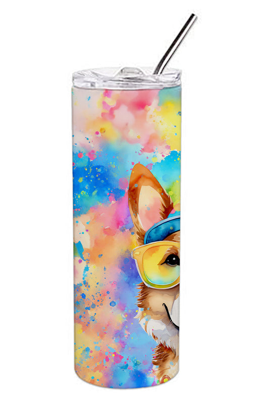 Corgi Hippie Dawg Stainless Steel Skinny Tumbler Vacuum Double Walled Reusable Insulated Tumbler Travel Cup for Coffee Cocktails Gift with Lid, 20 oz - Renee Lane Company