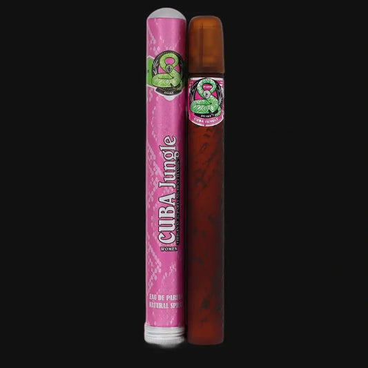 Women’s pink and brown body sprays shown side by side with snake logo