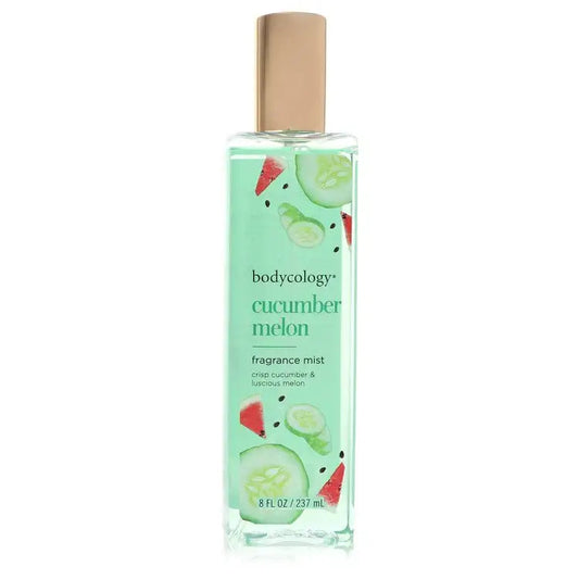 Fragrance spray mist bottle, clear light green liquid, bodycology cucumber melon